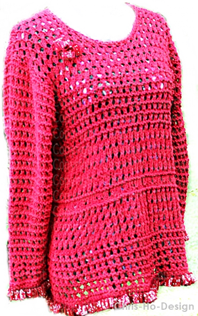 Rød genser strikket i resirkulert bomull